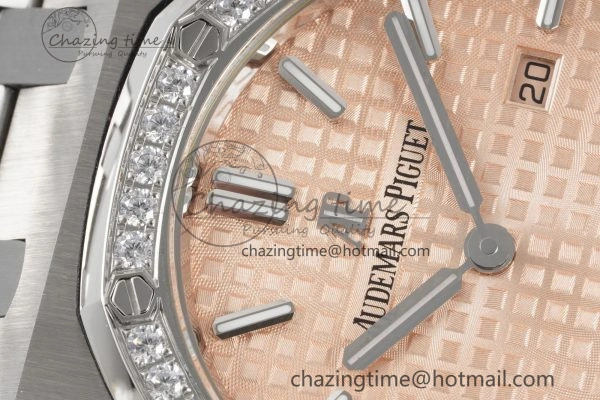 Lady Royal Oak 33mm SS Diamonds Bezel JJF 1:1 Best Edition Cream Dial on SS Bracelet ETA Quartz