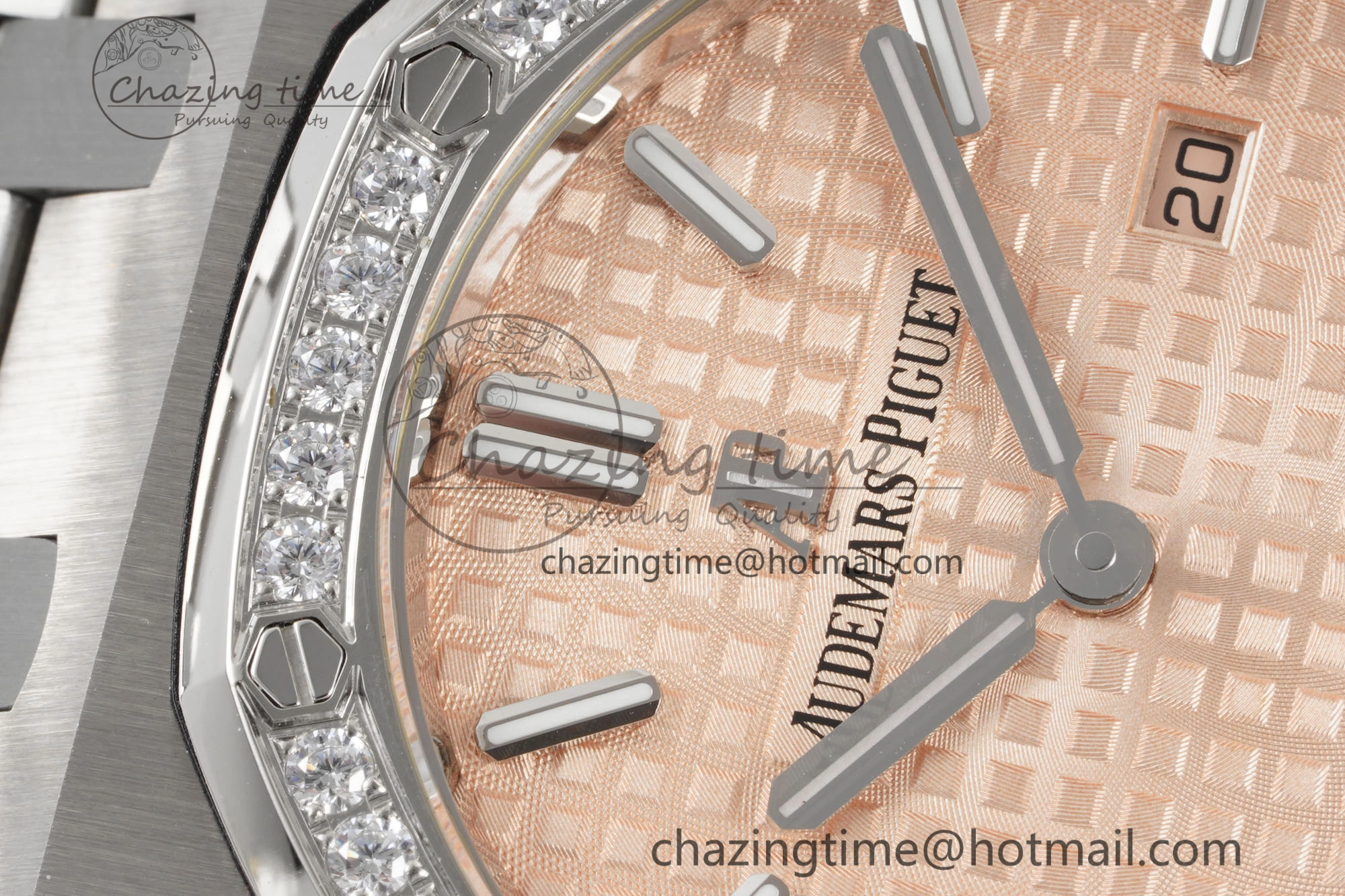 Lady Royal Oak 33mm SS Diamonds Bezel JJF 1:1 Best Edition Cream Dial on SS Bracelet ETA Quartz