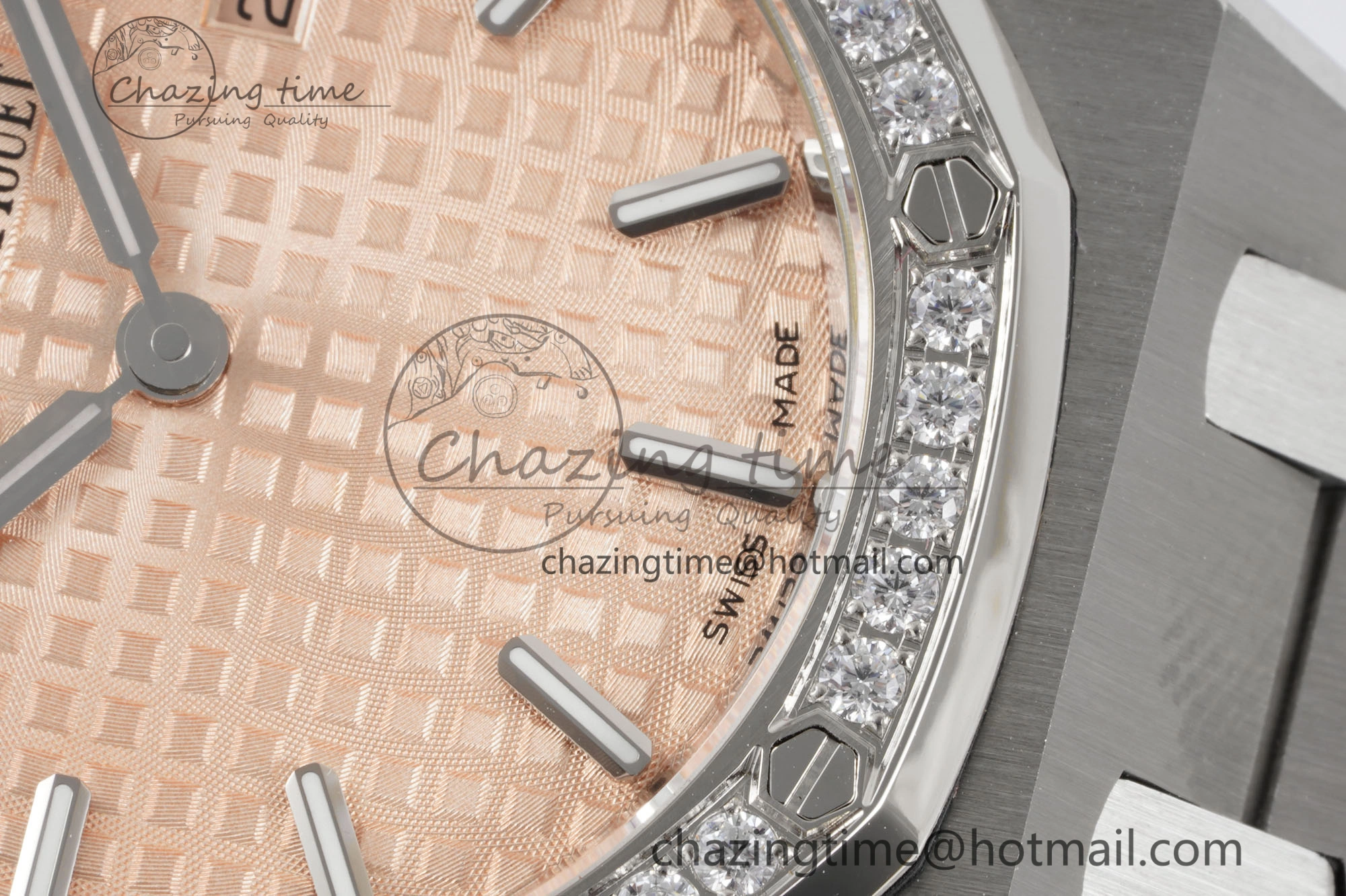 Lady Royal Oak 33mm SS Diamonds Bezel JJF 1:1 Best Edition Cream Dial on SS Bracelet ETA Quartz