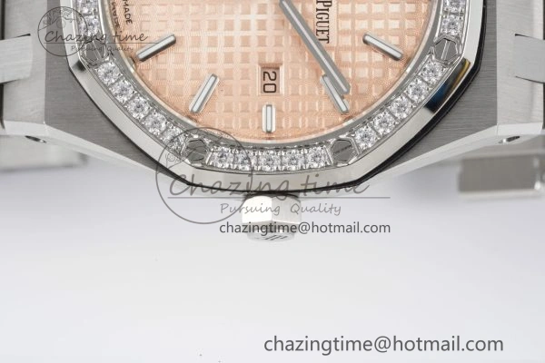 Lady Royal Oak 33mm SS Diamonds Bezel JJF 1:1 Best Edition Cream Dial on SS Bracelet ETA Quartz