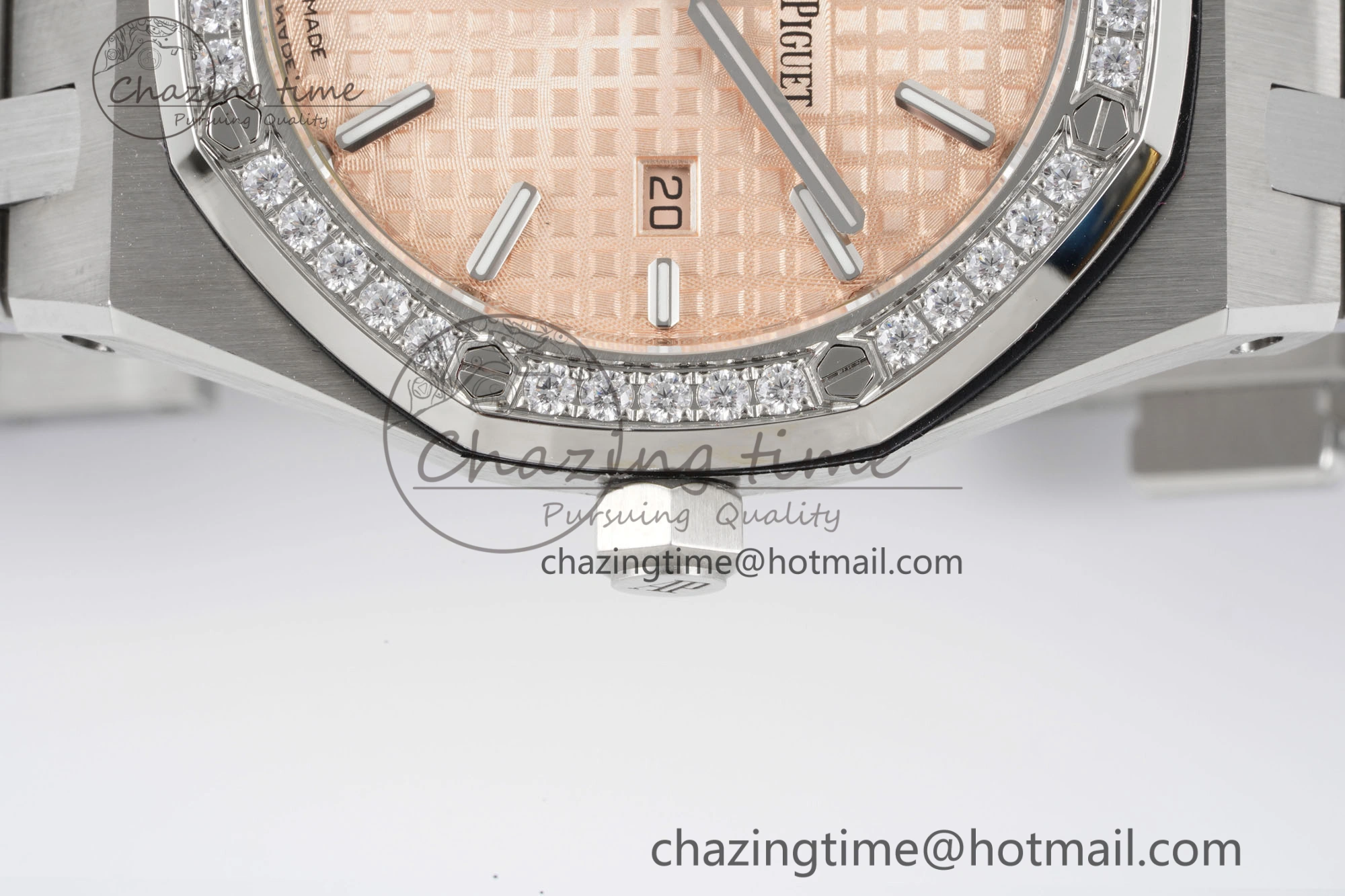 Lady Royal Oak 33mm SS Diamonds Bezel JJF 1:1 Best Edition Cream Dial on SS Bracelet ETA Quartz