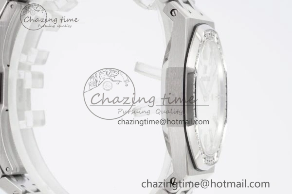 Lady Royal Oak 33mm SS Diamonds Bezel JJF 1:1 Best Edition White Dial on SS Bracelet ETA Quartz
