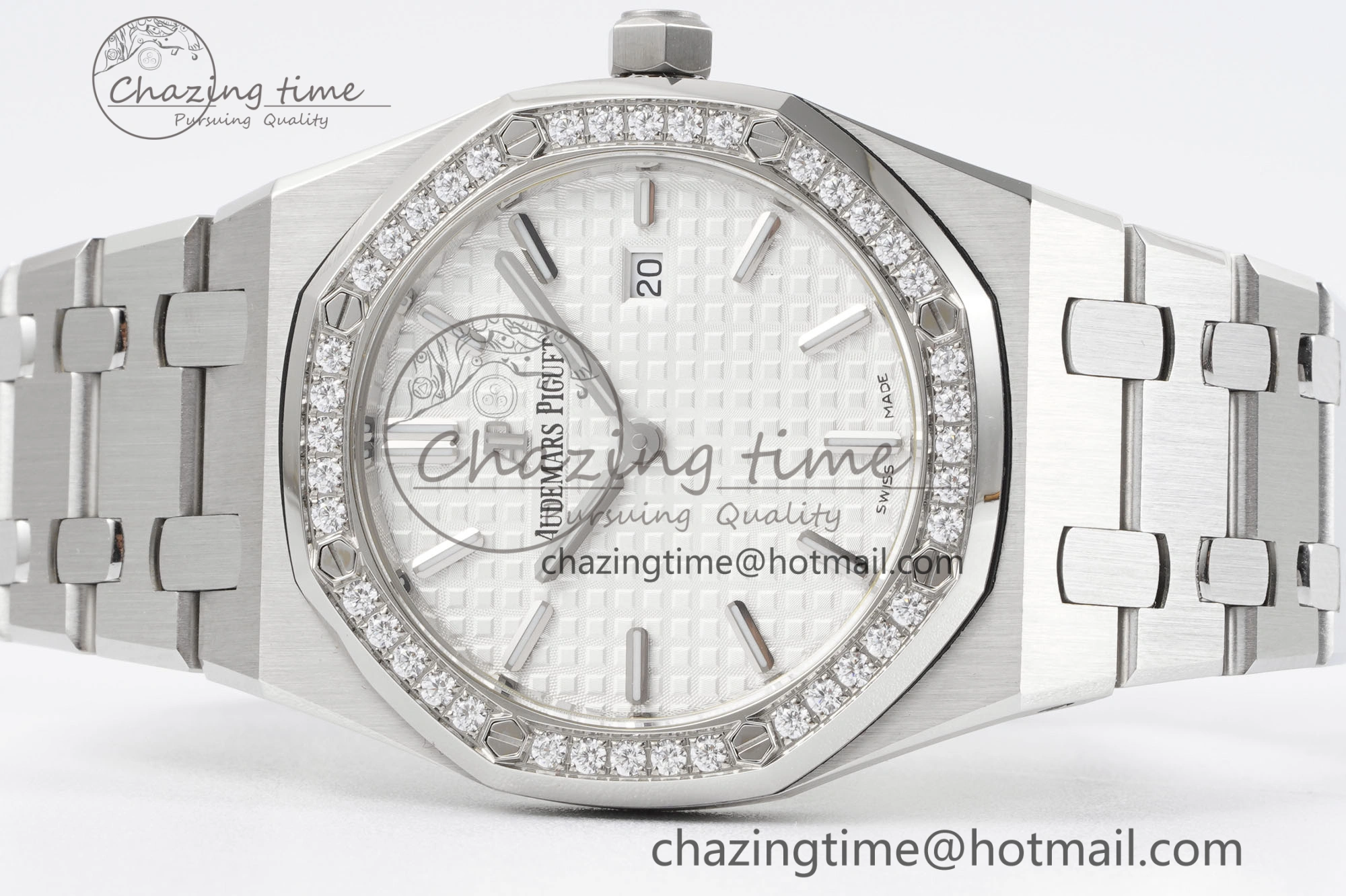 Lady Royal Oak 33mm SS Diamonds Bezel JJF 1:1 Best Edition White Dial on SS Bracelet ETA Quartz
