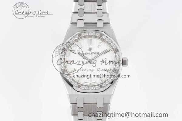 Lady Royal Oak 33mm SS Diamonds Bezel JJF 1:1 Best Edition White Dial on SS Bracelet ETA Quartz