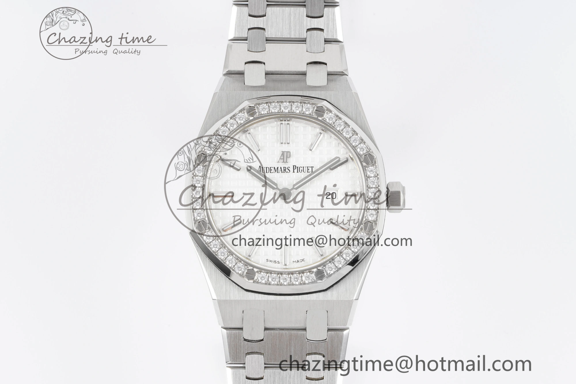 Lady Royal Oak 33mm SS Diamonds Bezel JJF 1:1 Best Edition White Dial on SS Bracelet ETA Quartz