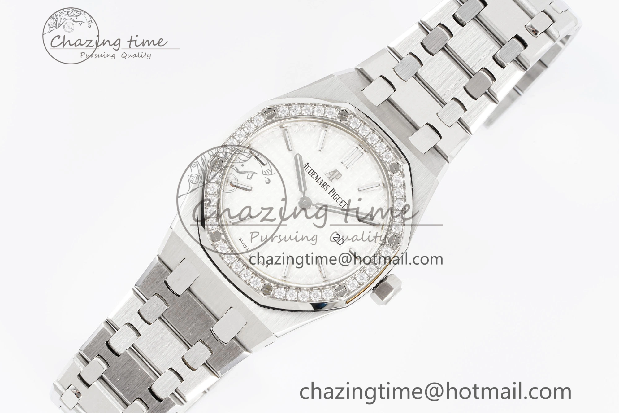 Lady Royal Oak 33mm SS Diamonds Bezel JJF 1:1 Best Edition White Dial on SS Bracelet ETA Quartz