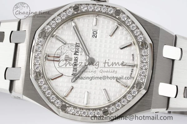 Lady Royal Oak 33mm SS Diamonds Bezel JJF 1:1 Best Edition White Dial on SS Bracelet ETA Quartz