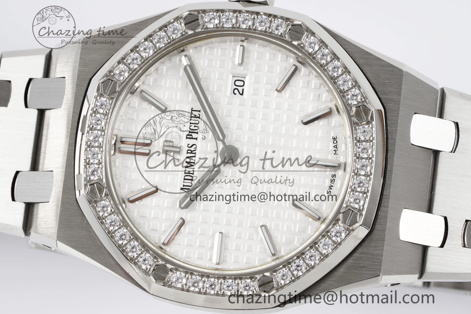 Lady Royal Oak 33mm SS Diamonds Bezel JJF 1:1 Best Edition White Dial on SS Bracelet ETA Quartz
