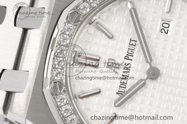 Lady Royal Oak 33mm SS Diamonds Bezel JJF 1:1 Best Edition White Dial on SS Bracelet ETA Quartz