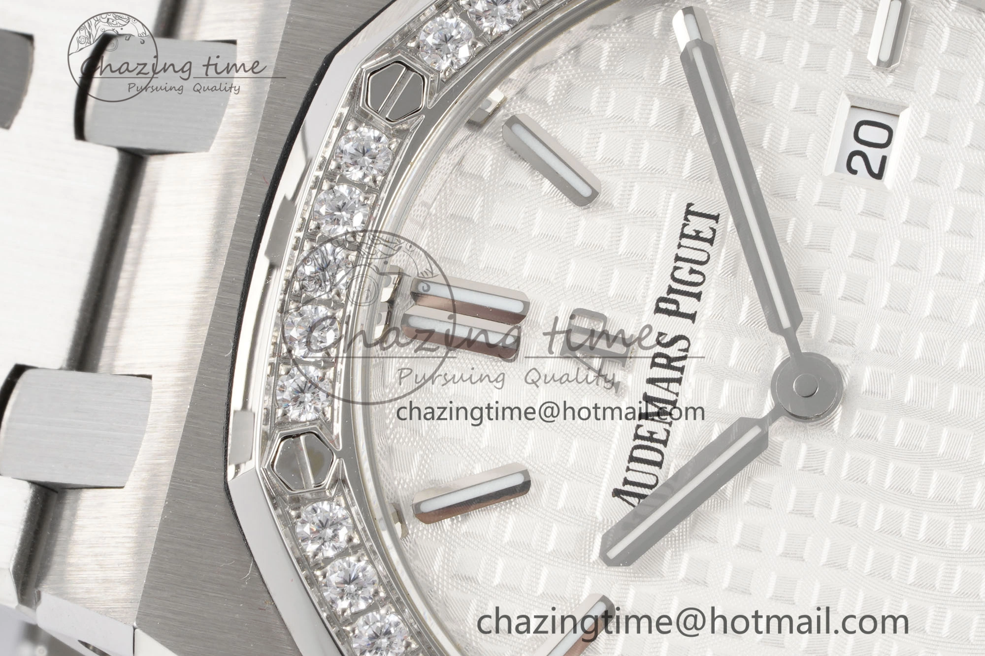 Lady Royal Oak 33mm SS Diamonds Bezel JJF 1:1 Best Edition White Dial on SS Bracelet ETA Quartz