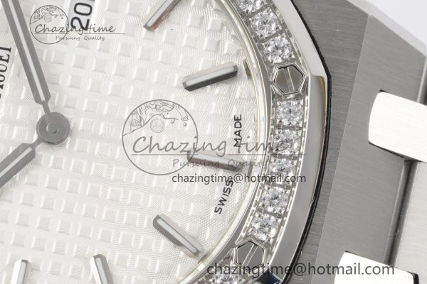 Lady Royal Oak 33mm SS Diamonds Bezel JJF 1:1 Best Edition White Dial on SS Bracelet ETA Quartz