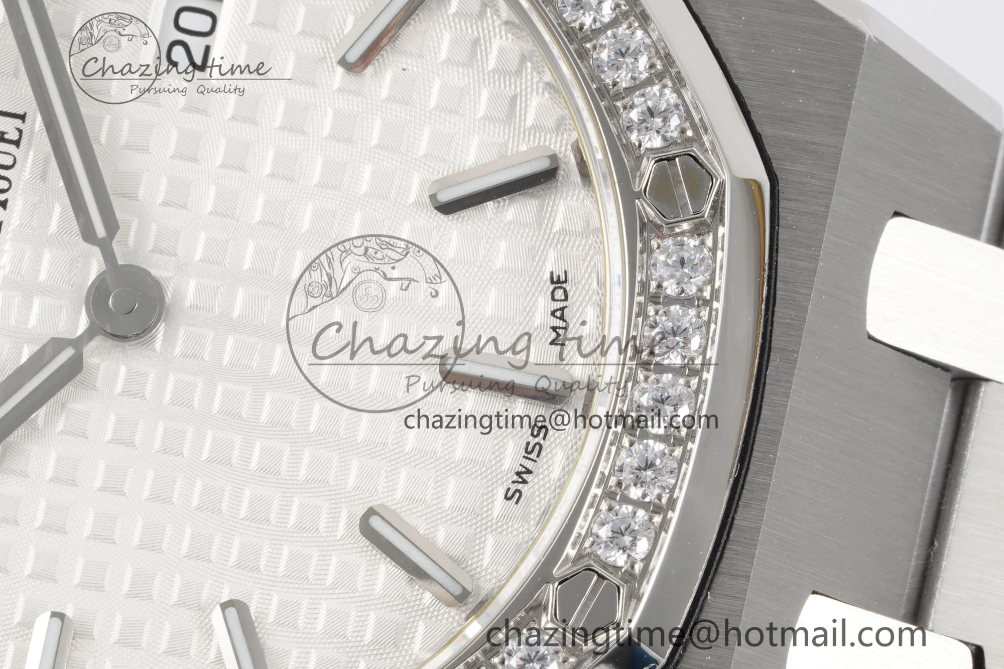 Lady Royal Oak 33mm SS Diamonds Bezel JJF 1:1 Best Edition White Dial on SS Bracelet ETA Quartz