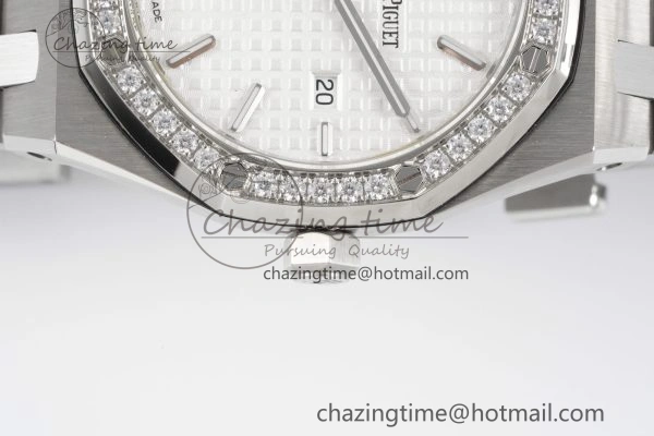 Lady Royal Oak 33mm SS Diamonds Bezel JJF 1:1 Best Edition White Dial on SS Bracelet ETA Quartz