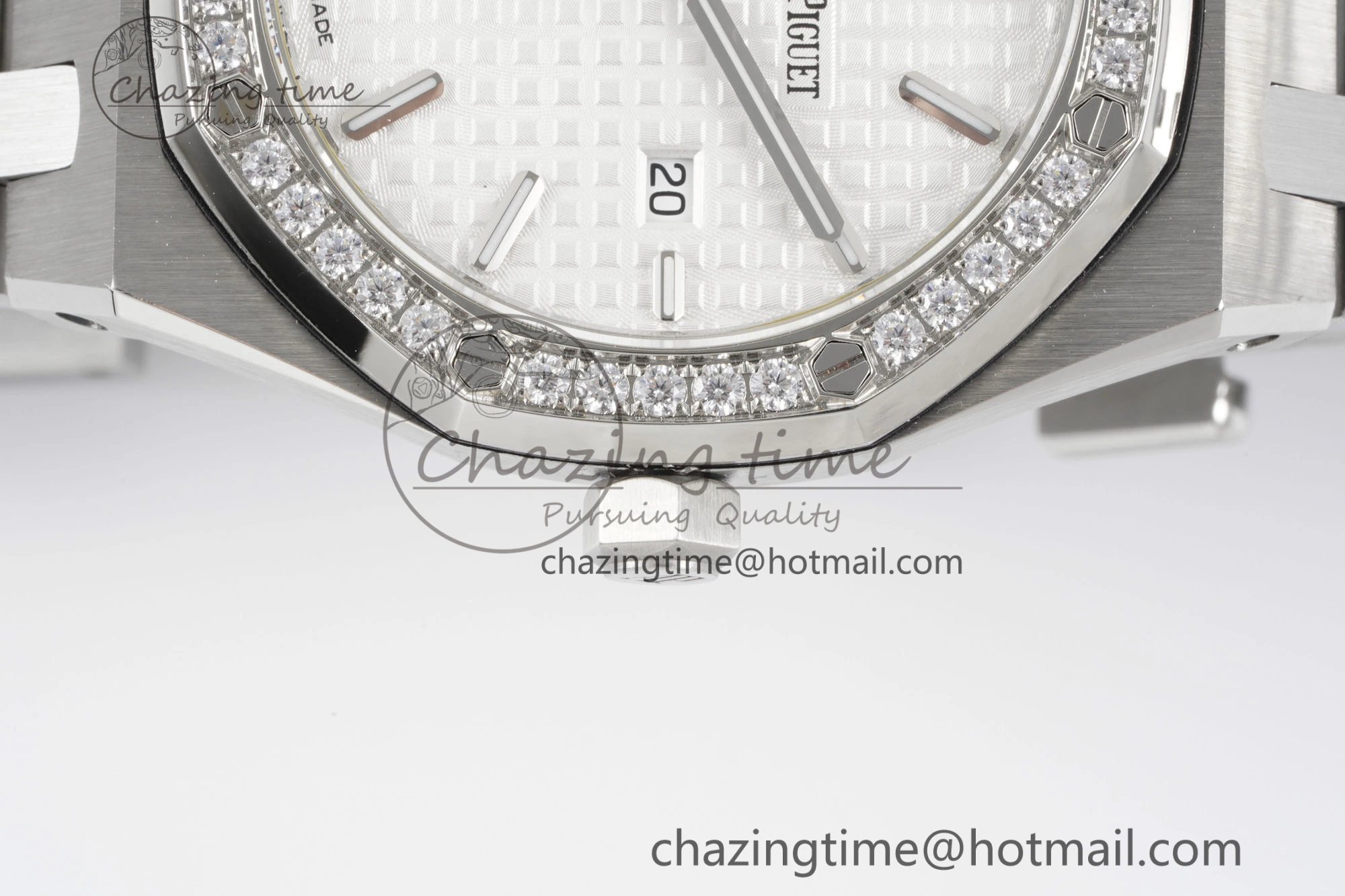 Lady Royal Oak 33mm SS Diamonds Bezel JJF 1:1 Best Edition White Dial on SS Bracelet ETA Quartz