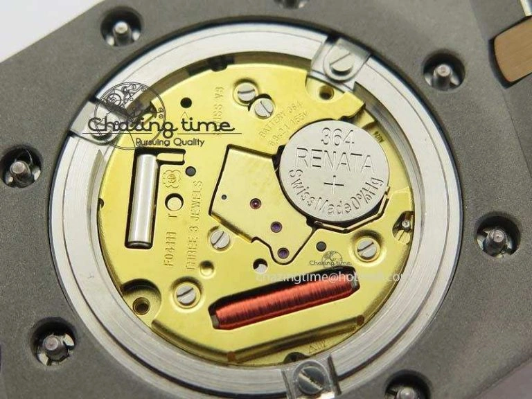 Lady Royal Oak 33mm SS JF 1:1 Best Edition RG Bezel Silver Textured Dial On SS RG Bracelet Swiss Quartz