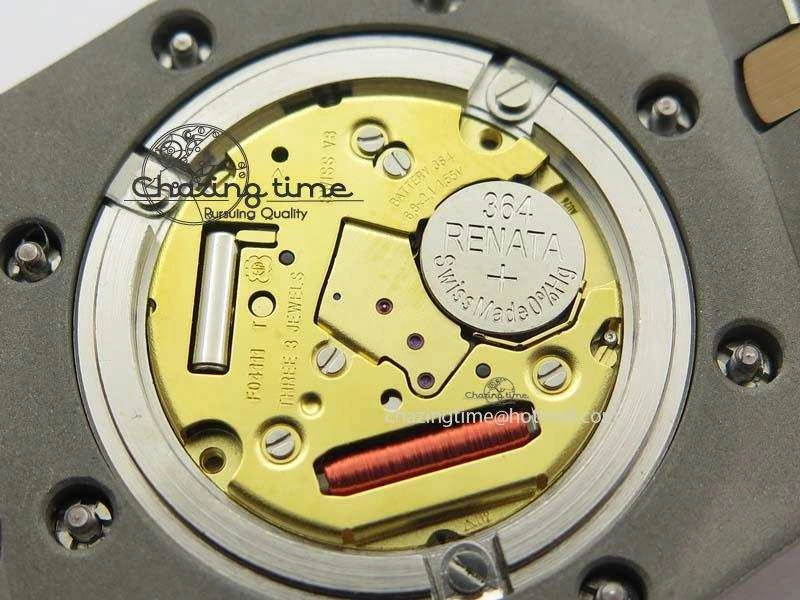Lady Royal Oak 33mm SS JF 1:1 Best Edition RG Bezel Silver Textured Dial On SS RG Bracelet Swiss Quartz