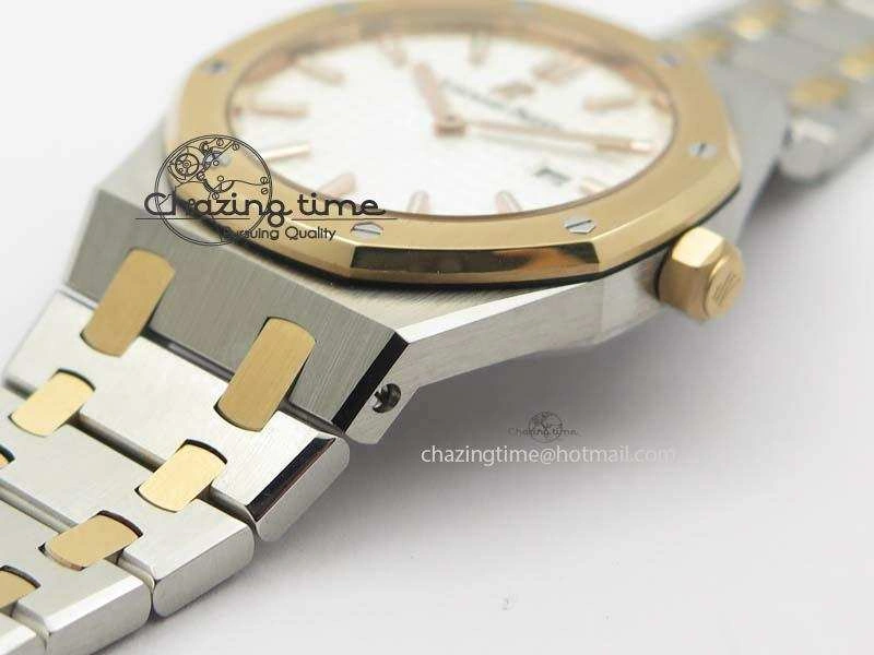 Lady Royal Oak 33mm SS JF 1:1 Best Edition RG Bezel Silver Textured Dial On SS RG Bracelet Swiss Quartz