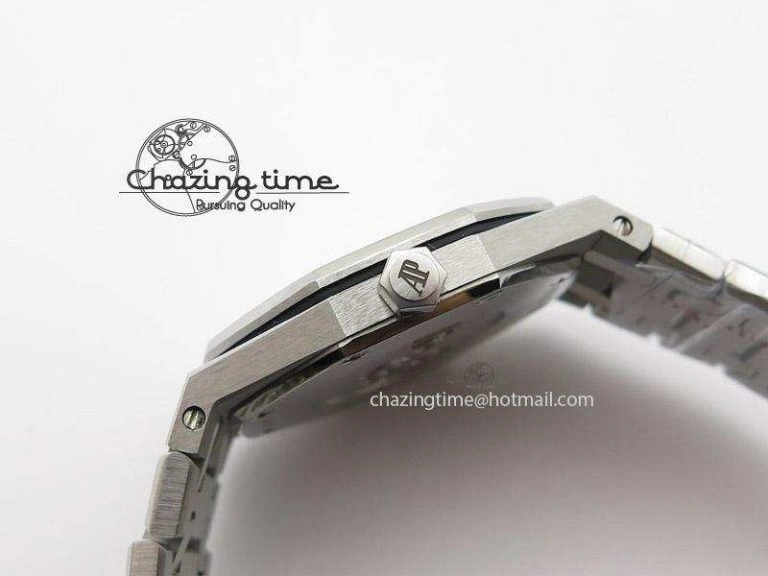 Lady Royal Oak 33mm SS White Textured Dial Diamonds Bezel on bracelet RONDA Quartz