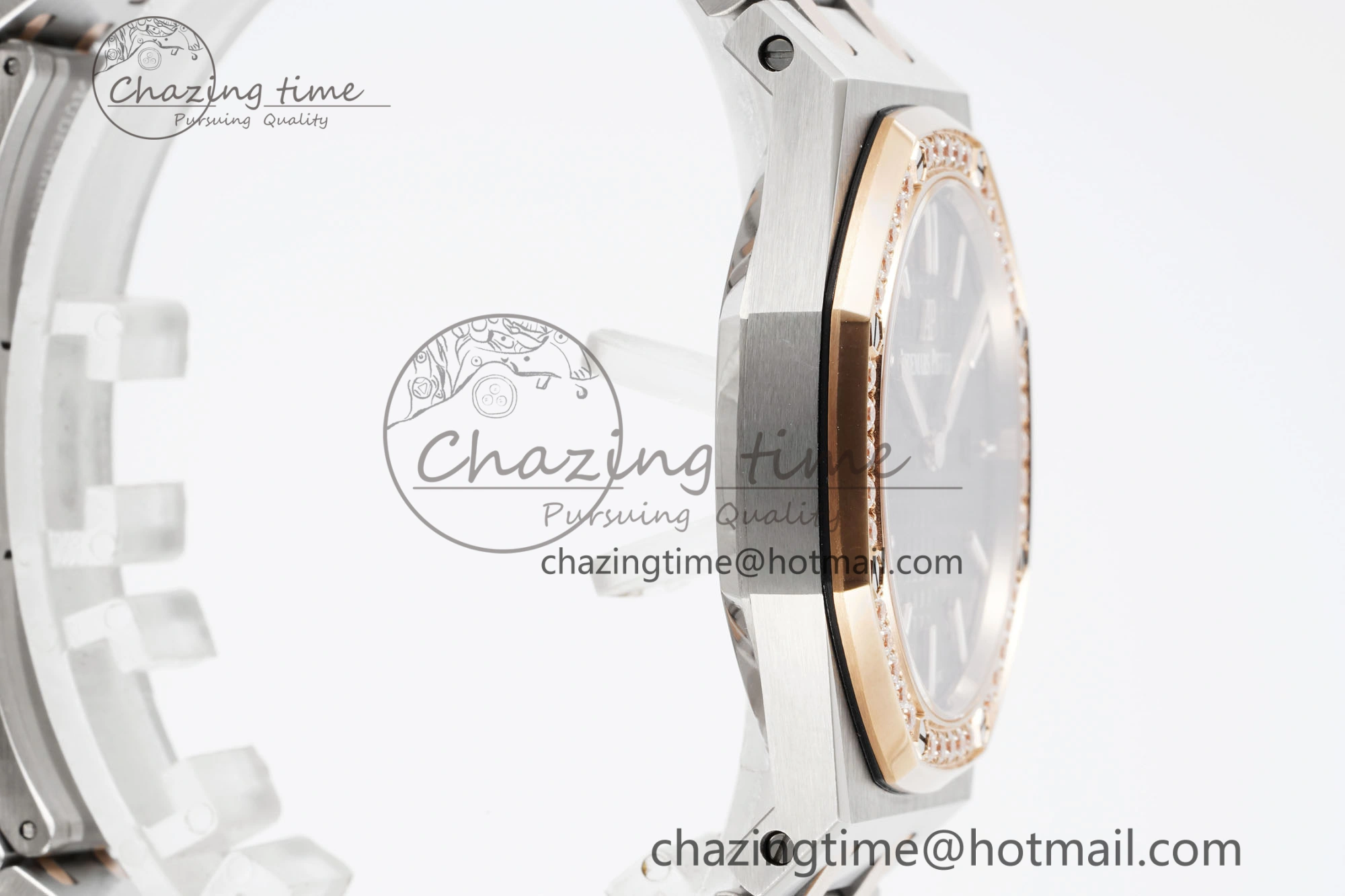 Lady Royal Oak 33mm SS RG Diamonds Bezel JJF 1:1 Best Edition Black Dial on SS RG Bracelet ETA Quartz