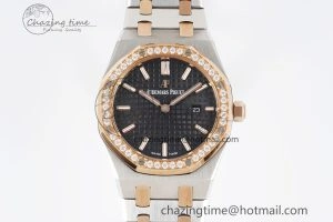Lady Royal Oak 33mm SS RG Diamonds Bezel JJF 1:1 Best Edition Black Dial on SS RG Bracelet ETA Quartz