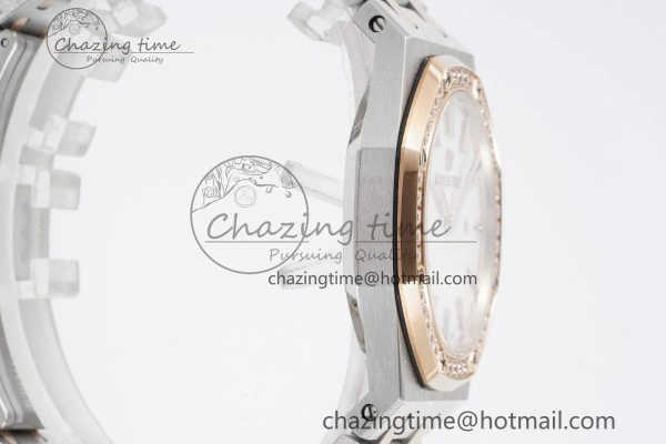 Lady Royal Oak 33mm SS RG Diamonds Bezel JJF 1:1 Best Edition White Dial on SS RG Bracelet ETA Quartz