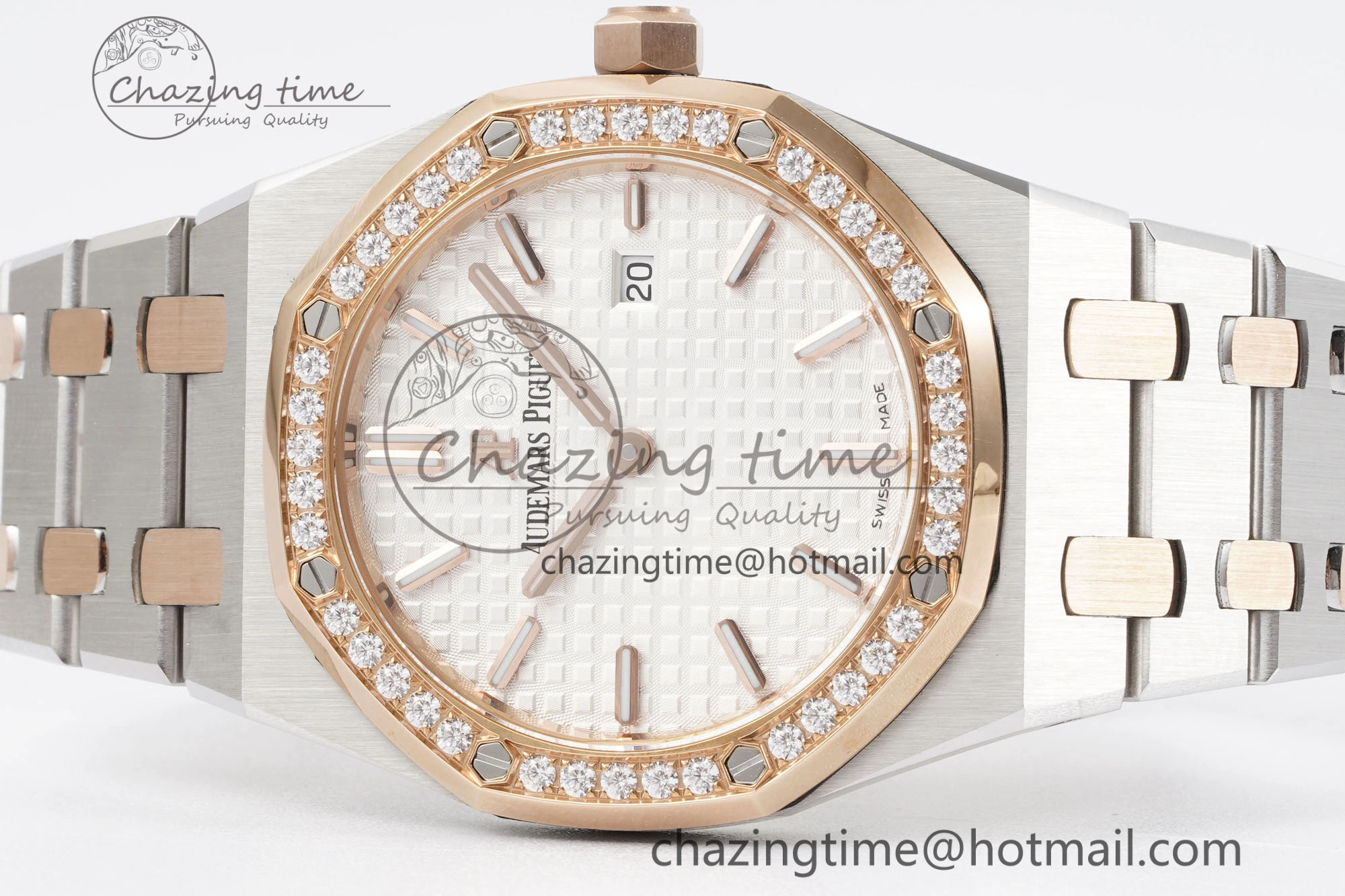 Lady Royal Oak 33mm SS RG Diamonds Bezel JJF 1:1 Best Edition White Dial on SS RG Bracelet ETA Quartz