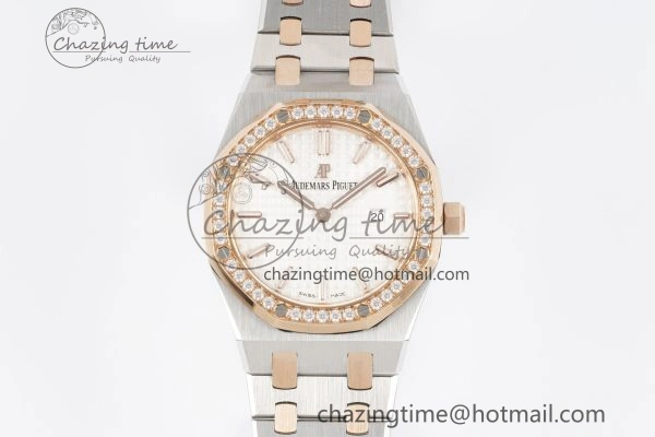 Lady Royal Oak 33mm SS RG Diamonds Bezel JJF 1:1 Best Edition White Dial on SS RG Bracelet ETA Quartz