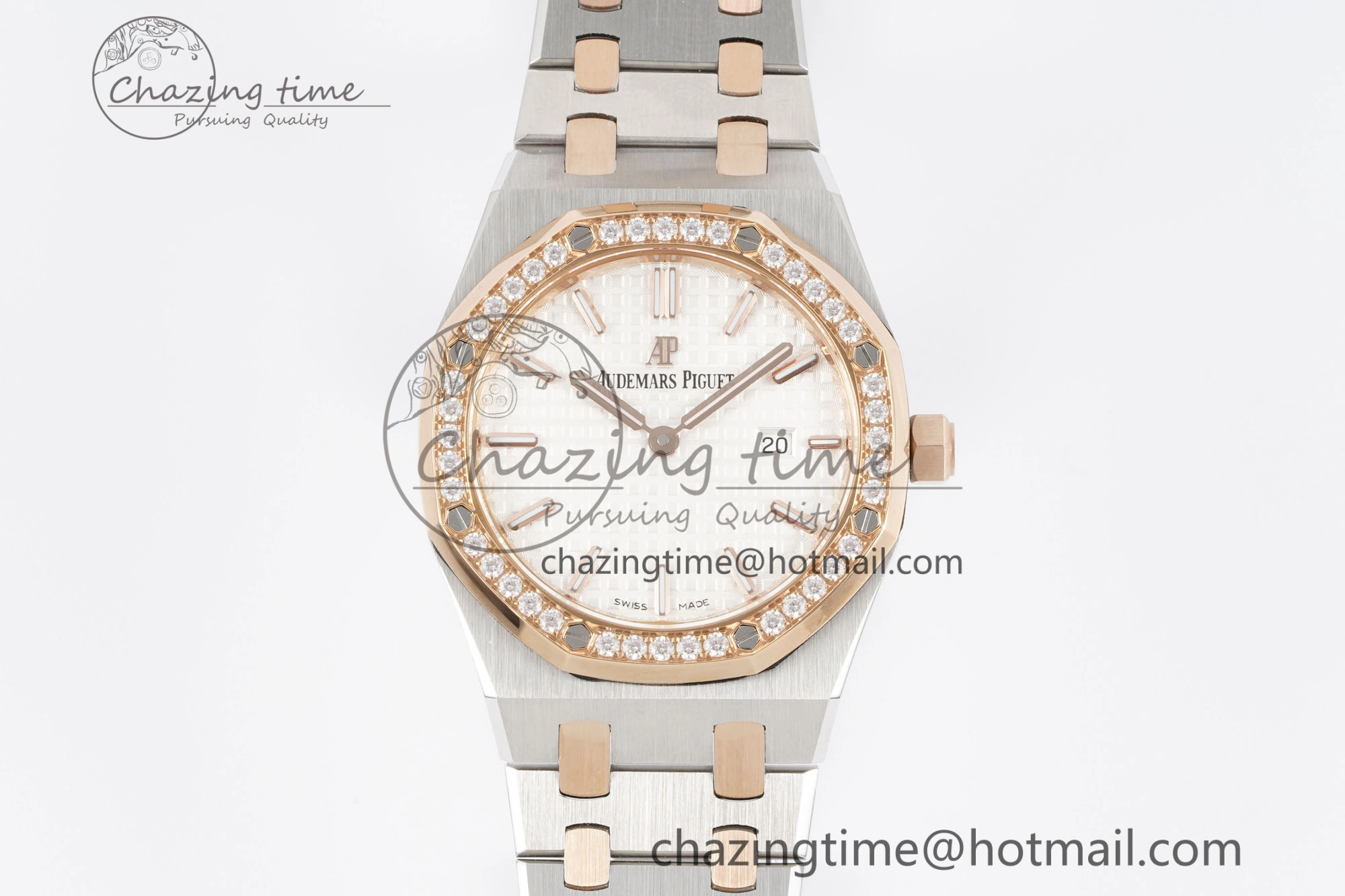 Lady Royal Oak 33mm SS RG Diamonds Bezel JJF 1:1 Best Edition White Dial on SS RG Bracelet ETA Quartz