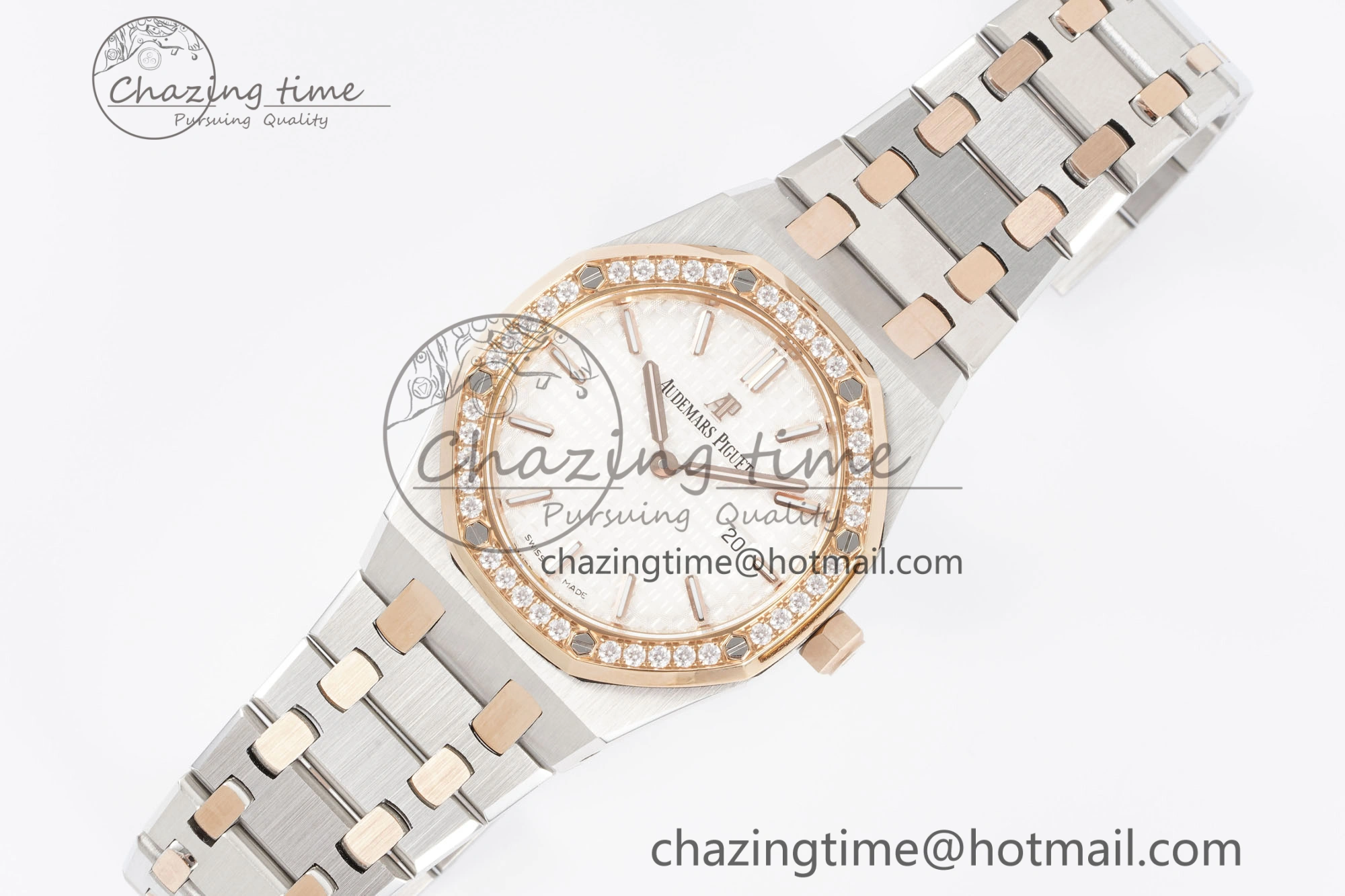 Lady Royal Oak 33mm SS RG Diamonds Bezel JJF 1:1 Best Edition White Dial on SS RG Bracelet ETA Quartz