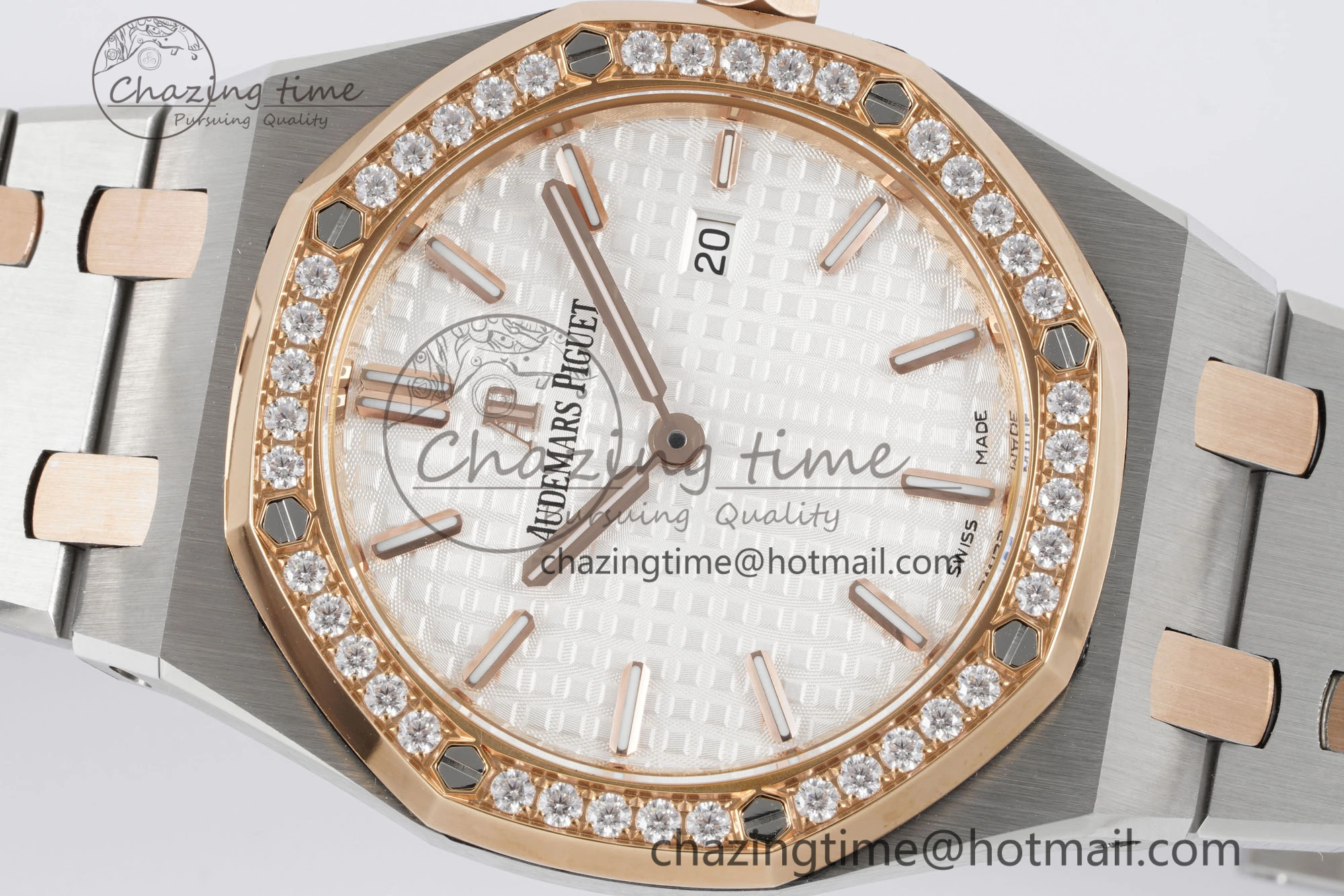 Lady Royal Oak 33mm SS RG Diamonds Bezel JJF 1:1 Best Edition White Dial on SS RG Bracelet ETA Quartz
