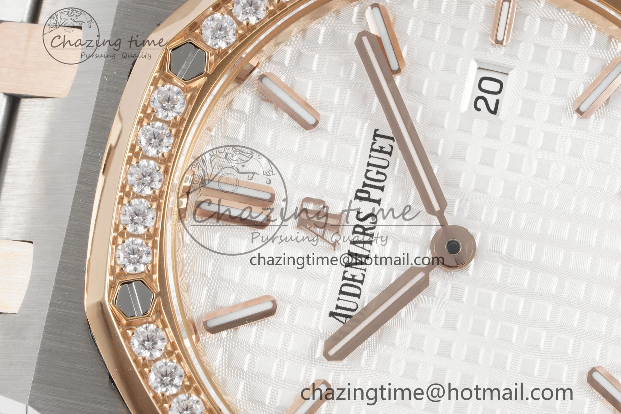 Lady Royal Oak 33mm SS RG Diamonds Bezel JJF 1:1 Best Edition White Dial on SS RG Bracelet ETA Quartz