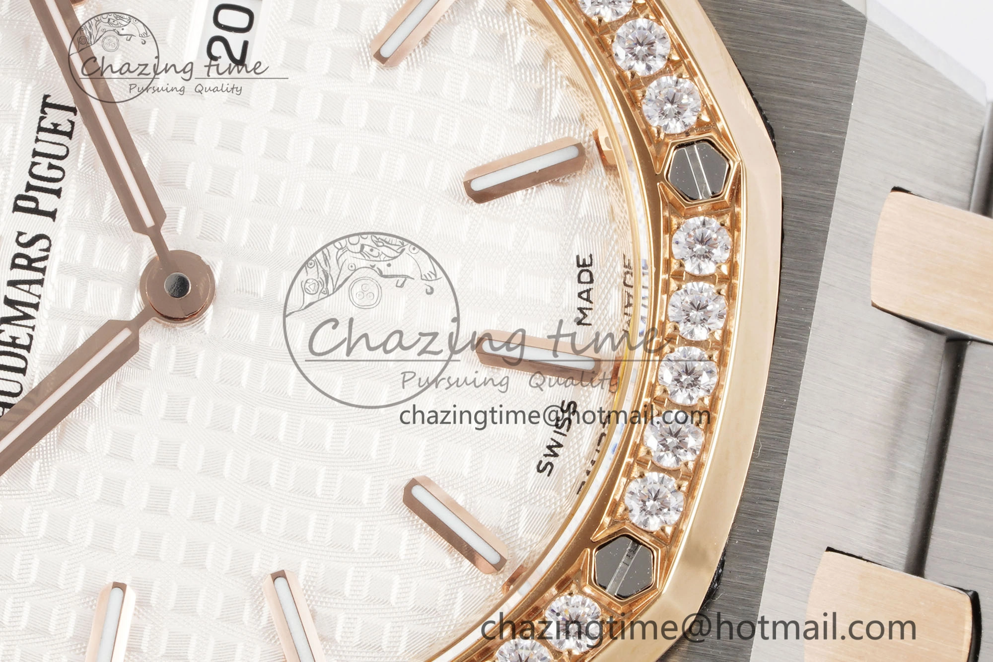 Lady Royal Oak 33mm SS RG Diamonds Bezel JJF 1:1 Best Edition White Dial on SS RG Bracelet ETA Quartz