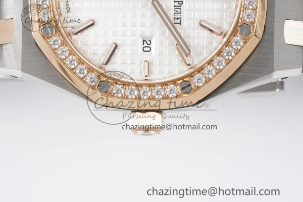 Lady Royal Oak 33mm SS RG Diamonds Bezel JJF 1:1 Best Edition White Dial on SS RG Bracelet ETA Quartz