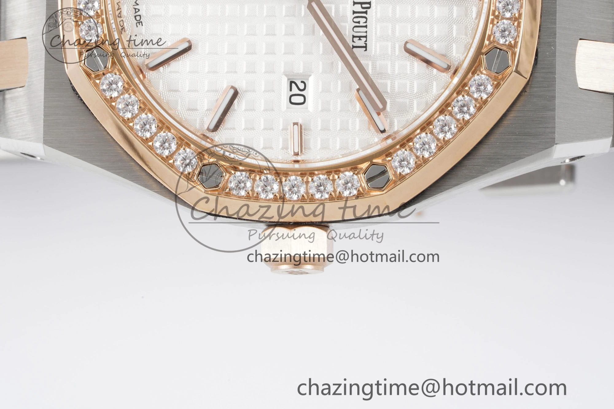 Lady Royal Oak 33mm SS RG Diamonds Bezel JJF 1:1 Best Edition White Dial on SS RG Bracelet ETA Quartz