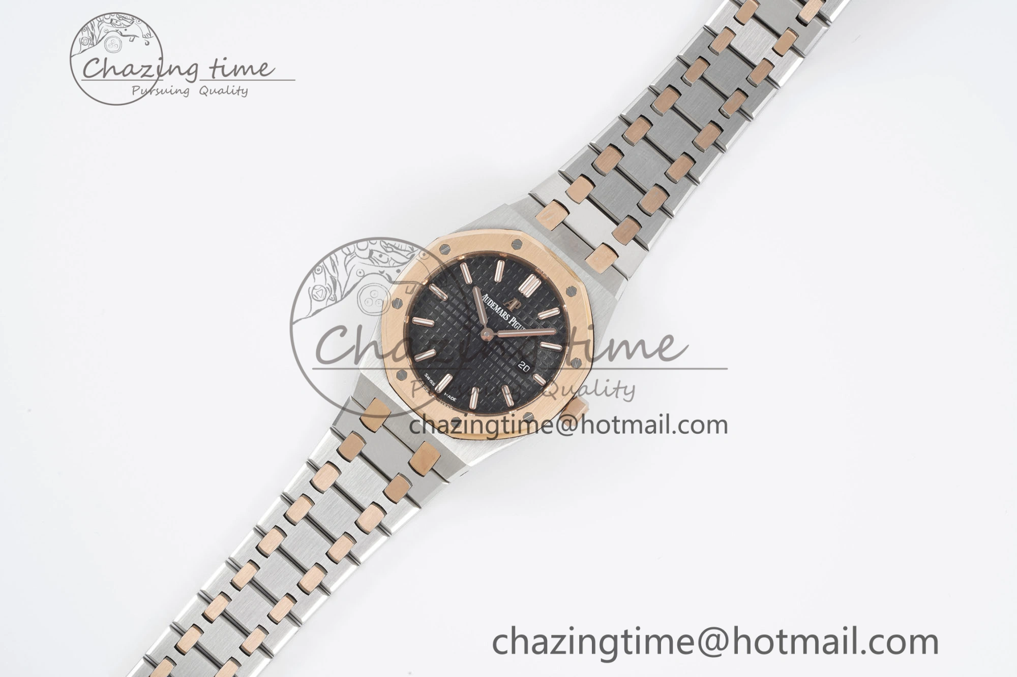 Lady Royal Oak 33mm SS RG JJF 1:1 Best Edition Black Dial on SS RG Bracelet ETA Quartz