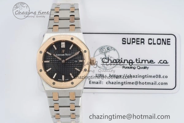 Lady Royal Oak 33mm SS RG JJF 1:1 Best Edition Black Dial on SS RG Bracelet ETA Quartz