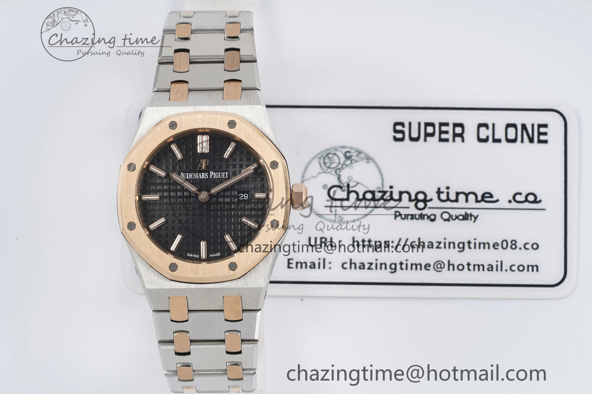 Lady Royal Oak 33mm SS RG JJF 1:1 Best Edition Black Dial on SS RG Bracelet ETA Quartz