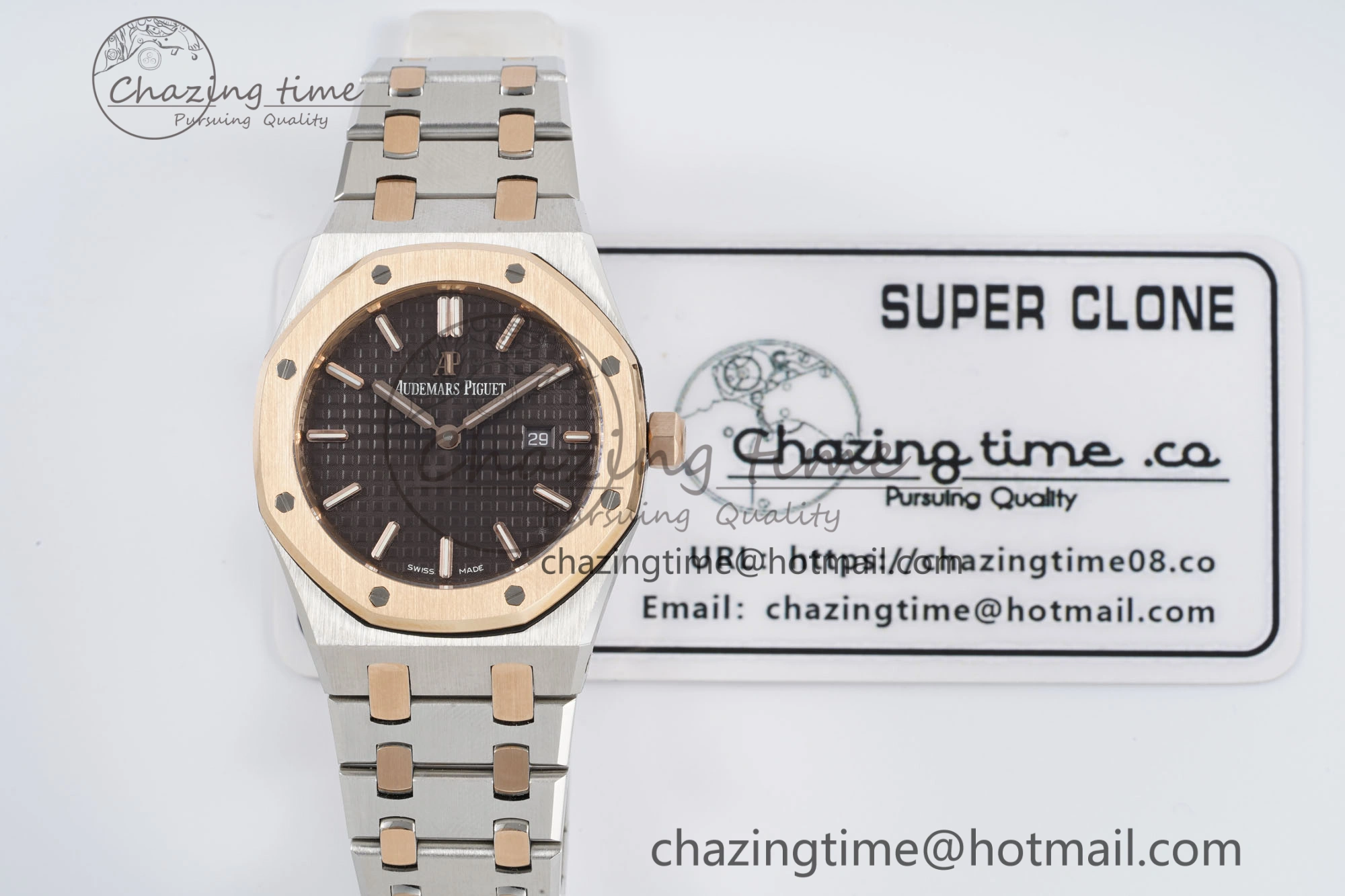 Lady Royal Oak 33mm SS RG JJF 1:1 Best Edition Brown Dial on SS RG Bracelet ETA Quartz