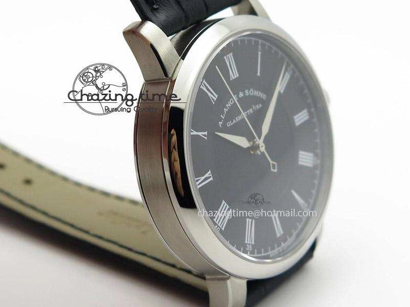 Langematik MK Best Edition SS Black Dial On Black Leather Strap A88275