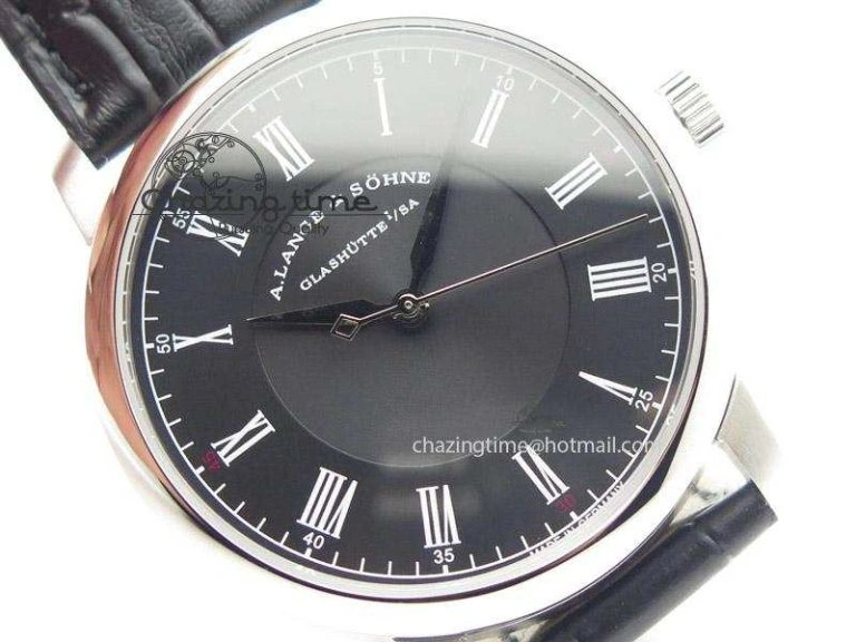 Langematik MK Best Edition SS Black Dial On Black Leather Strap A88275