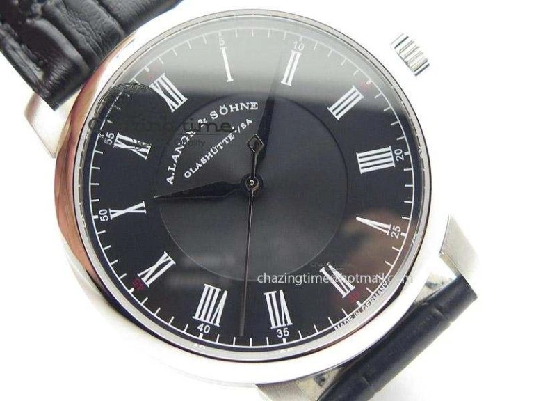 Langematik MK Best Edition SS Black Dial On Black Leather Strap A88275