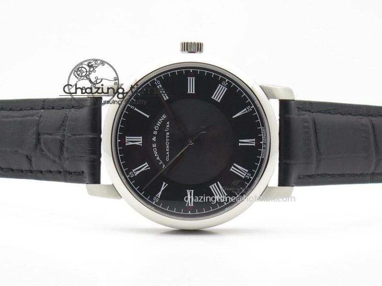 Langematik MK Best Edition SS Black Dial On Black Leather Strap A88275