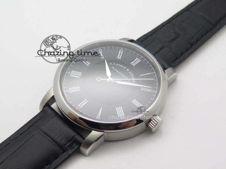 Langematik MK Best Edition SS Black Dial On Black Leather Strap A88275