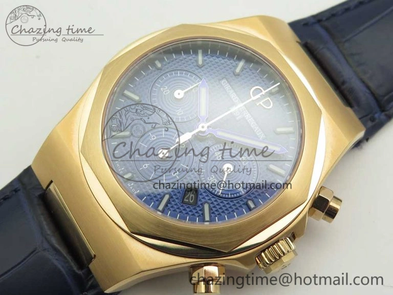 Laureato Chronograph 42mm RG TWA Blue Dial on Blue Leather Strap A7750
