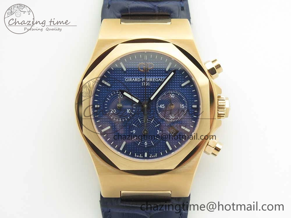 Laureato Chronograph 42mm RG TWA Blue Dial on Blue Leather Strap A7750