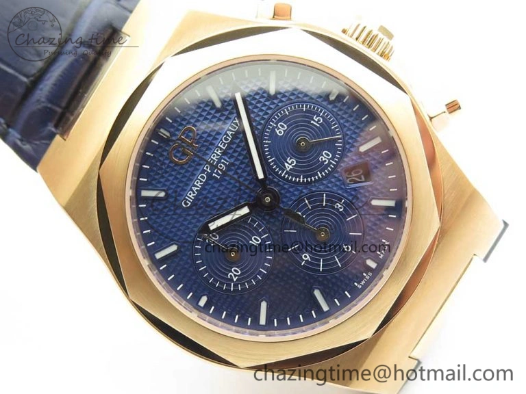 Laureato Chronograph 42mm RG TWA Blue Dial on Blue Leather Strap A7750