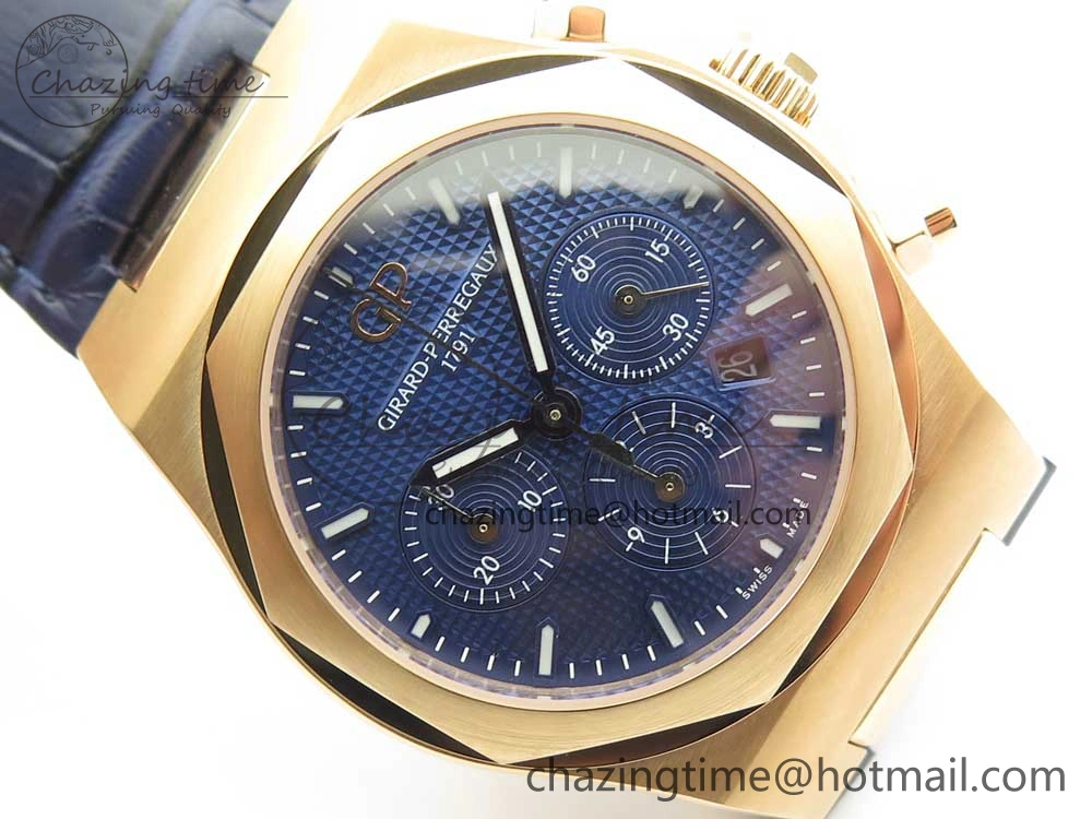 Laureato Chronograph 42mm RG TWA Blue Dial on Blue Leather Strap A7750