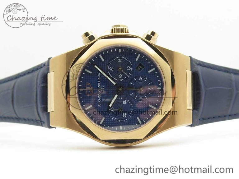 Laureato Chronograph 42mm RG TWA Blue Dial on Blue Leather Strap A7750