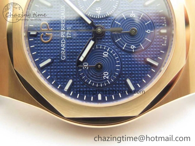 Laureato Chronograph 42mm RG TWA Blue Dial on Blue Leather Strap A7750