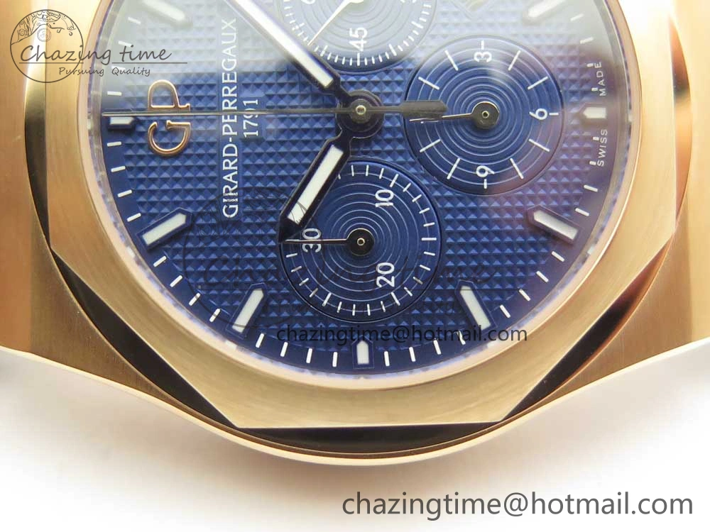 Laureato Chronograph 42mm RG TWA Blue Dial on Blue Leather Strap A7750